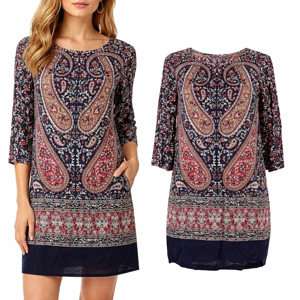 Massimo Dutti Paisley boho baroque print dress sz 6‎
